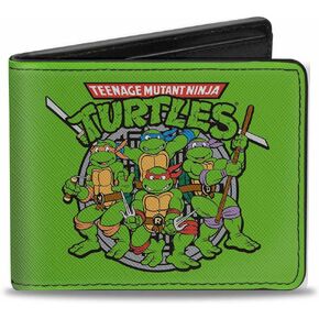 Nickelodeon Buckle-Down Pu Bifold Wallet-Classic TMNT Turtles Battle Pose8/Manhole Cover Green/Black, Multicolor, 4.0" x 3.5"
