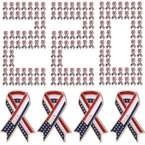 Jexine Memorial Day Veteran Gifts USA American Flag Lapel Pins 4th of July Metal Patriotic Ribbon Pins Bulk for Men Women