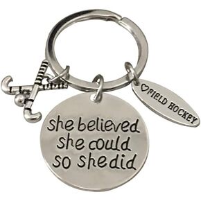 Sportybella - Field Hockey Keychain, Jewelry, She Believed She Could So She Did Charm Keychain for Field Hockey Players