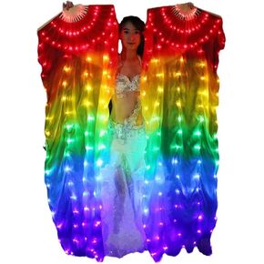 LED Belly Dance Silk Fan - Colorful Light Up Fan Veil for Women for Worship Praise Dance