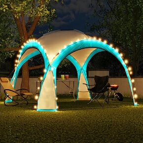 Screen Tent Camping Tent Outdoor Beach Tent Sun Shelter with 2-Pcs Side Wall & LED 12x12 FT 9-12 Person