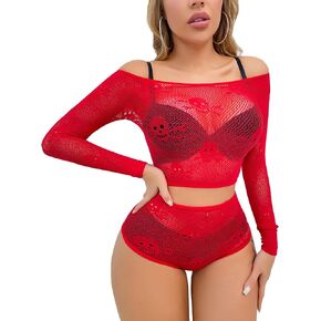 Women Lingerie Set Two Piece Fishnet Sets Skull Top and Panty for Halloween