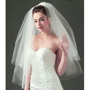 Bridal Wedding Veils Short 2 Tier White Tulle Blusher Veil with Comb Bride Hair Accessories for Women and Girls