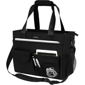 Teacher Tote Bag with Laptop Compartment,Large Utility Work Tote Bag with15 Pockets for Women,Nurse Bag, Black