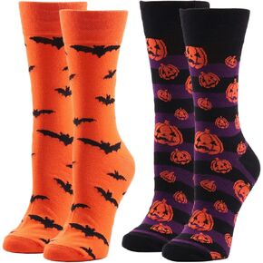 Men's Halloween Holiday Pumpkins Bats Crazy Novelty Cotton Crew Length Casual Dress Socks 2 Pack