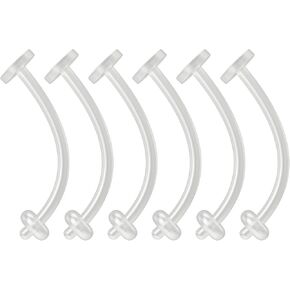 6pc 16g Belly Button Retainer Ring Flexible BioFlex Plastic Navel Piercing Gauge Bendable Bioplast