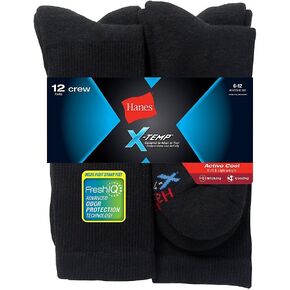 Hanes mens X-Temp 12-Pack Active Cool Crew Socks
