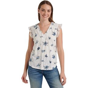 Lucky Brand Womens Flutter Sleeve Vneck Printed Tank Top