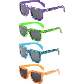 kilofly 4pc 8-Bit Pixel UV Protect Gamer Sunglasses Adult Kids Party Favors