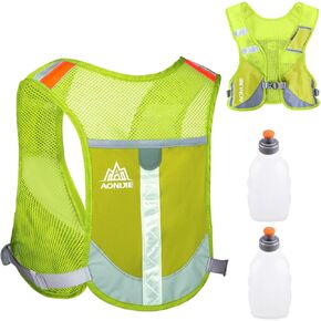 Azarxis Ultralight Running Vest Pack Reflective Breathable Hydration Backpack with Water Bottles for Men Women Hiking Camping Marathon Cycling Race (Fluorescent Green with 2 Pack 250ml Water Bottles)