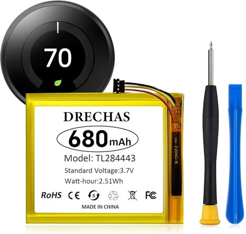 [680 مللي أمبير] بطارية لـ TL284443، 2024 بطارية بديلة جديدة مطورة عالية السعة من الليثيوم بوليمر لجهاز Nest Learning Thermostat الجيل الثاني والثالث، T3007ES، T3008US، T4000ES، A0013 مع أدوات إصلاح in Kuwait