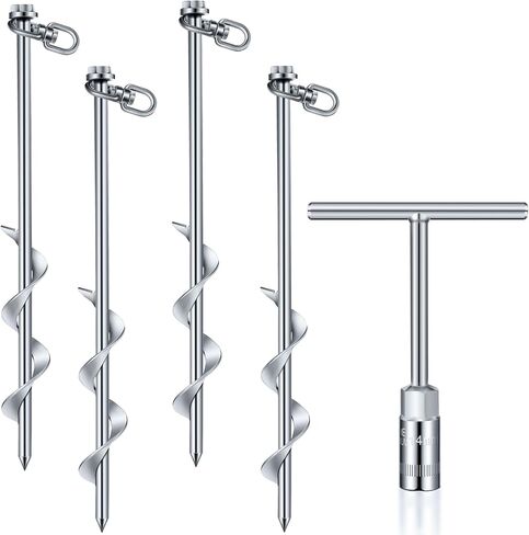Hiboom Ground Anchor Screw Heavy Duty Earth Anchors Tent Stakes for High Wind with T Handle Hex Wrench Trampoline Hook Ground Stakes for Camping Canopies Car Ports Sheds in Saudi Arabia