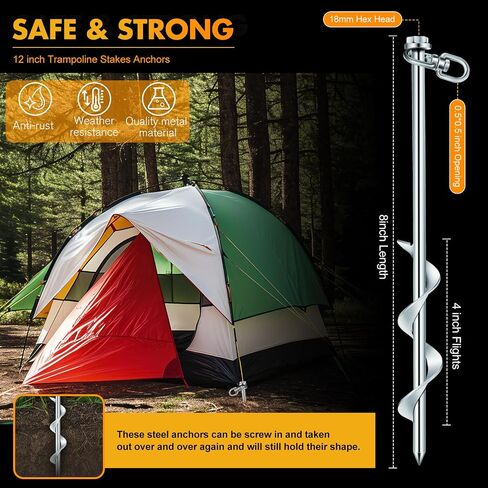 Hiboom Ground Anchor Screw Heavy Duty Earth Anchors Tent Stakes for High Wind with T Handle Hex Wrench Trampoline Hook Ground Stakes for Camping Canopies Car Ports Sheds in Saudi Arabia