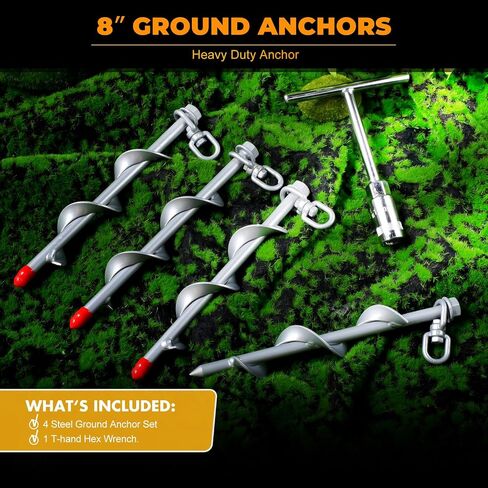 Hiboom Ground Anchor Screw Heavy Duty Earth Anchors Tent Stakes for High Wind with T Handle Hex Wrench Trampoline Hook Ground Stakes for Camping Canopies Car Ports Sheds in Saudi Arabia