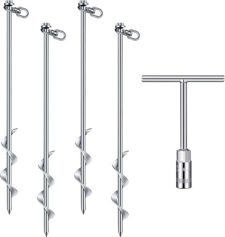 Hiboom Ground Anchor Screw Heavy Duty Earth Anchors Tent Stakes for High Wind with T Handle Hex Wrench Trampoline Hook Ground Stakes for Camping Canopies Car Ports Sheds in Saudi Arabia