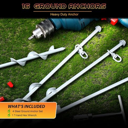 Hiboom Ground Anchor Screw Heavy Duty Earth Anchors Tent Stakes for High Wind with T Handle Hex Wrench Trampoline Hook Ground Stakes for Camping Canopies Car Ports Sheds in Saudi Arabia