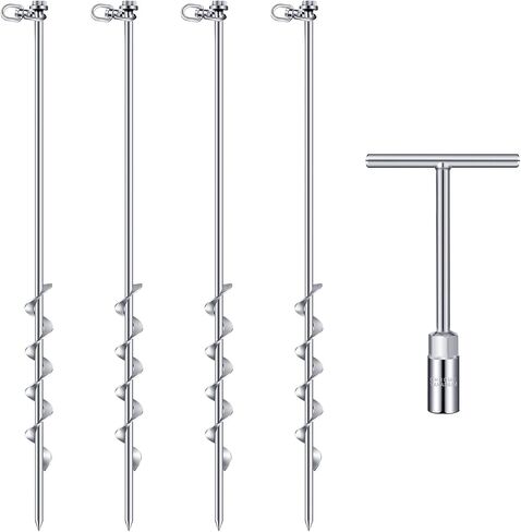 Hiboom Ground Anchor Screw Heavy Duty Earth Anchors Tent Stakes for High Wind with T Handle Hex Wrench Trampoline Hook Ground Stakes for Camping Canopies Car Ports Sheds in Saudi Arabia