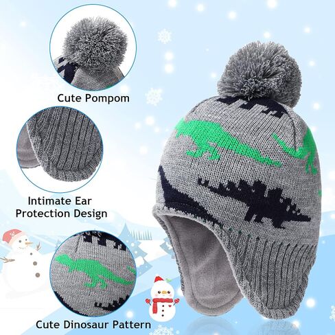 9 Pieces Baby Winter Hat Scarf Mittens Set Including Pompom Dinosaur Beanie Knitted Toddler Gloves Warm Fleece Scarf in Saudi Arabia