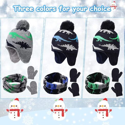 9 Pieces Baby Winter Hat Scarf Mittens Set Including Pompom Dinosaur Beanie Knitted Toddler Gloves Warm Fleece Scarf in Saudi Arabia