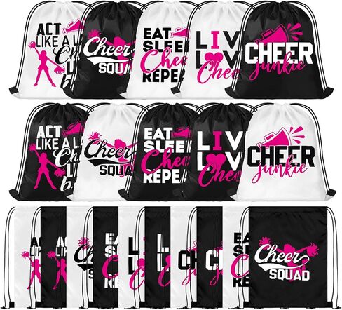 Pinkunn 20 Pcs Cheer Drawstring Backpack Cheerleading Drawstring Gym Bag Cheerleader Gifts Cheer Accessories for Cheerleaders (Rose Red, Black, White) in Kuwait