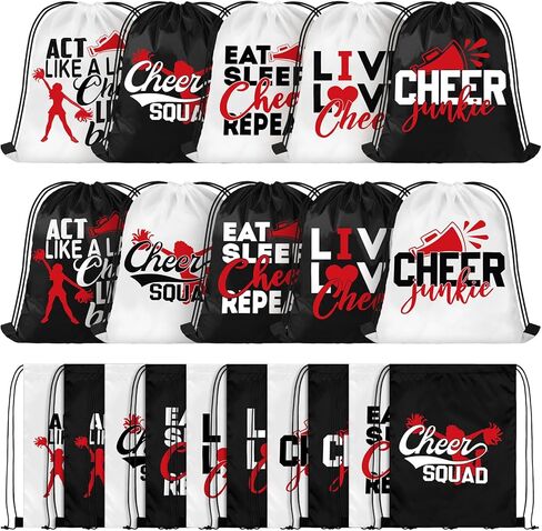 Pinkunn 20 Pcs Cheer Drawstring Backpack Cheerleading Drawstring Gym Bag Cheerleader Gifts Cheer Accessories for Cheerleaders (Rose Red, Black, White) in Kuwait
