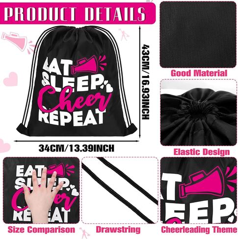 Pinkunn 20 Pcs Cheer Drawstring Backpack Cheerleading Drawstring Gym Bag Cheerleader Gifts Cheer Accessories for Cheerleaders (Rose Red, Black, White) in Kuwait