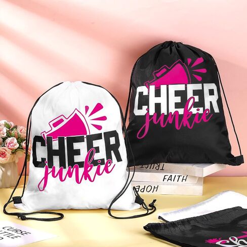Pinkunn 20 Pcs Cheer Drawstring Backpack Cheerleading Drawstring Gym Bag Cheerleader Gifts Cheer Accessories for Cheerleaders (Rose Red, Black, White) in Kuwait