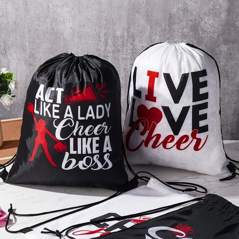 Pinkunn 20 Pcs Cheer Drawstring Backpack Cheerleading Drawstring Gym Bag Cheerleader Gifts Cheer Accessories for Cheerleaders (Rose Red, Black, White) in Kuwait