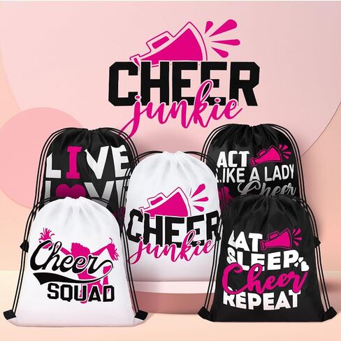 Pinkunn 20 Pcs Cheer Drawstring Backpack Cheerleading Drawstring Gym Bag Cheerleader Gifts Cheer Accessories for Cheerleaders (Rose Red, Black, White) in Kuwait