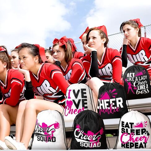 Pinkunn 20 Pcs Cheer Drawstring Backpack Cheerleading Drawstring Gym Bag Cheerleader Gifts Cheer Accessories for Cheerleaders (Rose Red, Black, White) in Kuwait
