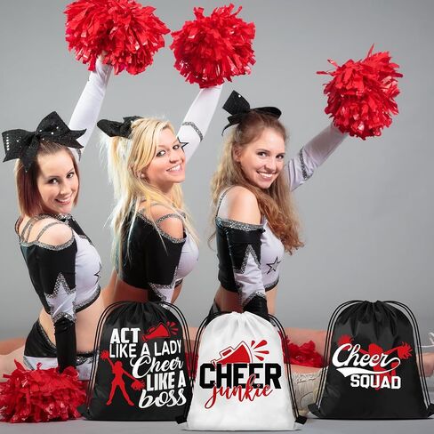 Pinkunn 20 Pcs Cheer Drawstring Backpack Cheerleading Drawstring Gym Bag Cheerleader Gifts Cheer Accessories for Cheerleaders (Rose Red, Black, White) in Kuwait
