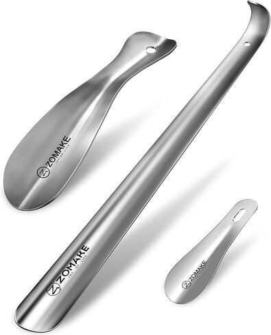 ZOMAKE 3 Pcs Metal Shoe Horn Long Handle 16.5 Inch - 7.5 & 3.9 Inch Small Shoehorn for Seniors Mini Shoe Spoon for Women Kid in Saudi Arabia