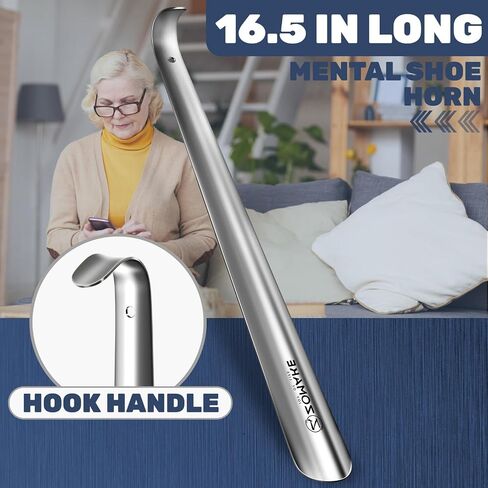 ZOMAKE 3 Pcs Metal Shoe Horn Long Handle 16.5 Inch - 7.5 & 3.9 Inch Small Shoehorn for Seniors Mini Shoe Spoon for Women Kid in Saudi Arabia