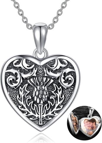 URONE Scottish Thistle/Flower Locket Necklace That Holds Pictures Sterling Silver Locket Pendant Christmas Jewelry Gifts for Women in Saudi Arabia