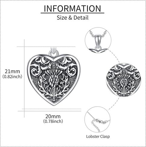 URONE Scottish Thistle/Flower Locket Necklace That Holds Pictures Sterling Silver Locket Pendant Christmas Jewelry Gifts for Women in Saudi Arabia