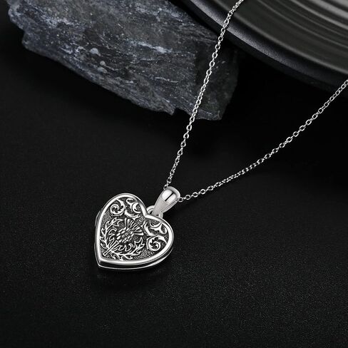 URONE Scottish Thistle/Flower Locket Necklace That Holds Pictures Sterling Silver Locket Pendant Christmas Jewelry Gifts for Women in Saudi Arabia