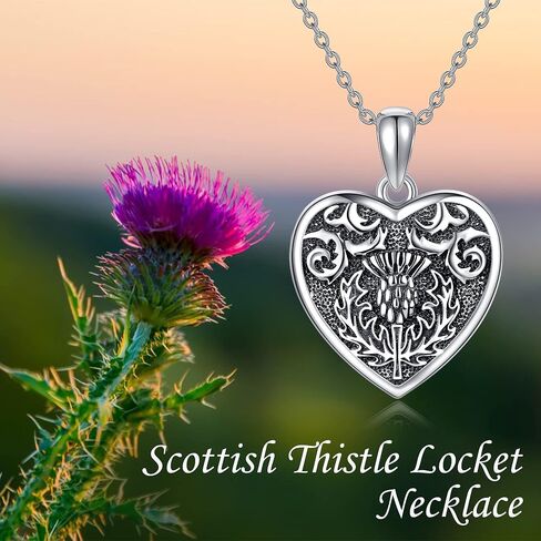 URONE Scottish Thistle/Flower Locket Necklace That Holds Pictures Sterling Silver Locket Pendant Christmas Jewelry Gifts for Women in Saudi Arabia