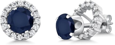 Gem Stone King 925 Sterling Silver Round 6MM Gemstone Birthstone Removable Jacket Stud Halo Earrings for Women in Saudi Arabia