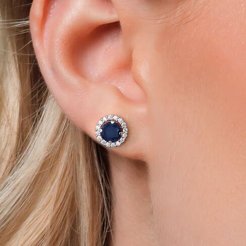 Gem Stone King 925 Sterling Silver Round 6MM Gemstone Birthstone Removable Jacket Stud Halo Earrings for Women in Saudi Arabia