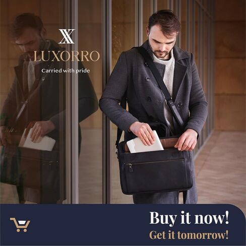 حقيبة Luxorro من الجلد المحبب بالكامل للرجال، أفضل الهدايا، حقيبة كمبيوتر محمول مصنوعة يدويًا مع مقصورات متعددة وأجهزة نحاسية، تناسب كمبيوتر محمول مقاس 15.6 بوصة in Kuwait