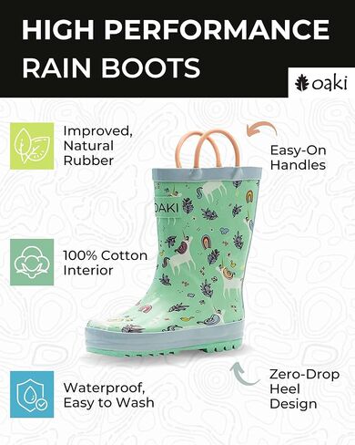 OAKI Kids and Toddlers Rubber Rain Boots with Easy-On Handles in Saudi Arabia
