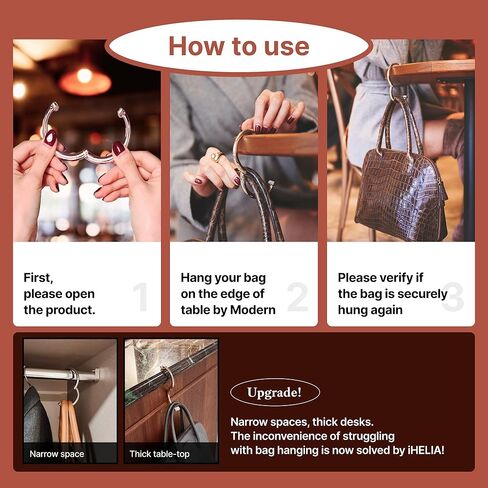 علاقة خطاف محفظة iHELIA للطاولة (التوقيع) - حامل حقيبة ممتاز مع تصميم وظيفة قابل للدوران 90 و180 درجة (ذهبي شامبانيا) in Kuwait