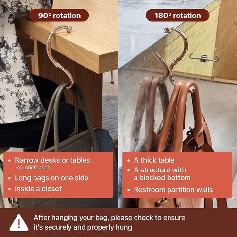 علاقة خطاف محفظة iHELIA للطاولة (التوقيع) - حامل حقيبة ممتاز مع تصميم وظيفة قابل للدوران 90 و180 درجة (ذهبي شامبانيا) in Kuwait