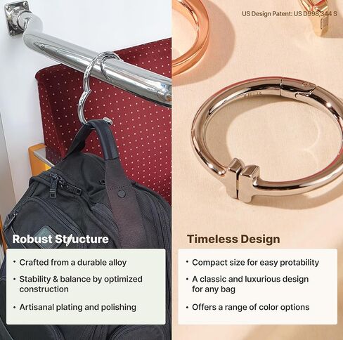 علاقة خطاف محفظة iHELIA للطاولة (التوقيع) - حامل حقيبة ممتاز مع تصميم وظيفة قابل للدوران 90 و180 درجة (ذهبي شامبانيا) in Kuwait