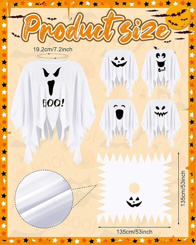 5 Pcs Halloween Ghost Poncho for Adult Tie Dye Poncho Halloween Costume for Men Women, 53'' in Saudi Arabia