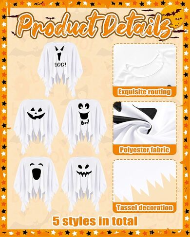 5 Pcs Halloween Ghost Poncho for Adult Tie Dye Poncho Halloween Costume for Men Women, 53'' in Saudi Arabia