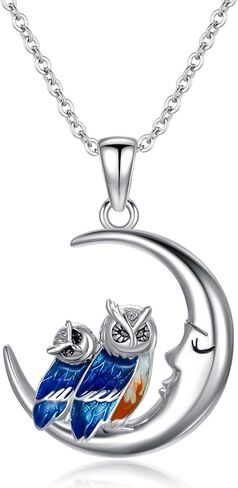 S925 Sterling Silver Owl/Elephant/Dolphin Mother Daughter Necklace for Women Cute Animal Pendant Necklace for Mother's Day in Kuwait