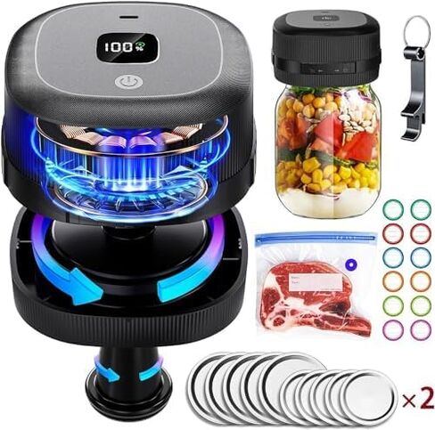 Electric Mason Jar Vacuum Sealer, ForzenWind 85Kpa Strong Suction Mason Jar Sealer for Wide & Regular Mouth Mason Jars, 3 in 1 Jar Vacuum Sealer for Mason Jars (Black) in Saudi Arabia