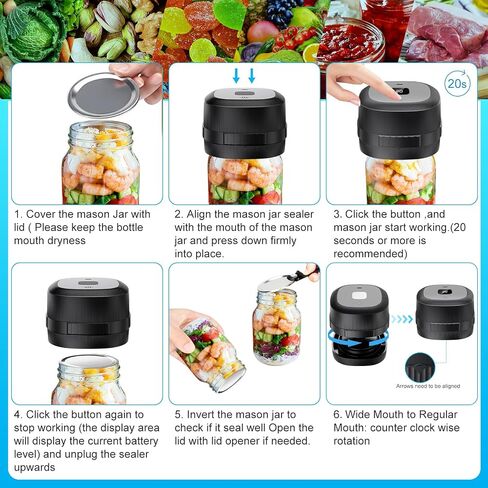 Electric Mason Jar Vacuum Sealer, ForzenWind 85Kpa Strong Suction Mason Jar Sealer for Wide & Regular Mouth Mason Jars, 3 in 1 Jar Vacuum Sealer for Mason Jars (Black) in Saudi Arabia