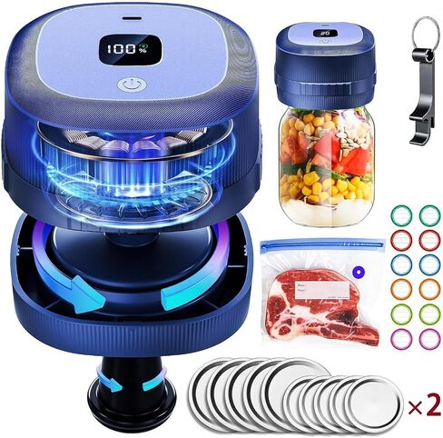 Electric Mason Jar Vacuum Sealer, ForzenWind 85Kpa Strong Suction Mason Jar Sealer for Wide & Regular Mouth Mason Jars, 3 in 1 Jar Vacuum Sealer for Mason Jars (Black) in Saudi Arabia